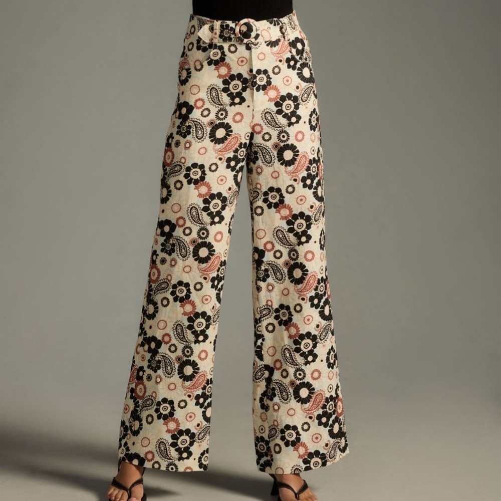 Magali Pascal- NWT Multicolored Paisley Floral Linen Kaloki Belted Pants